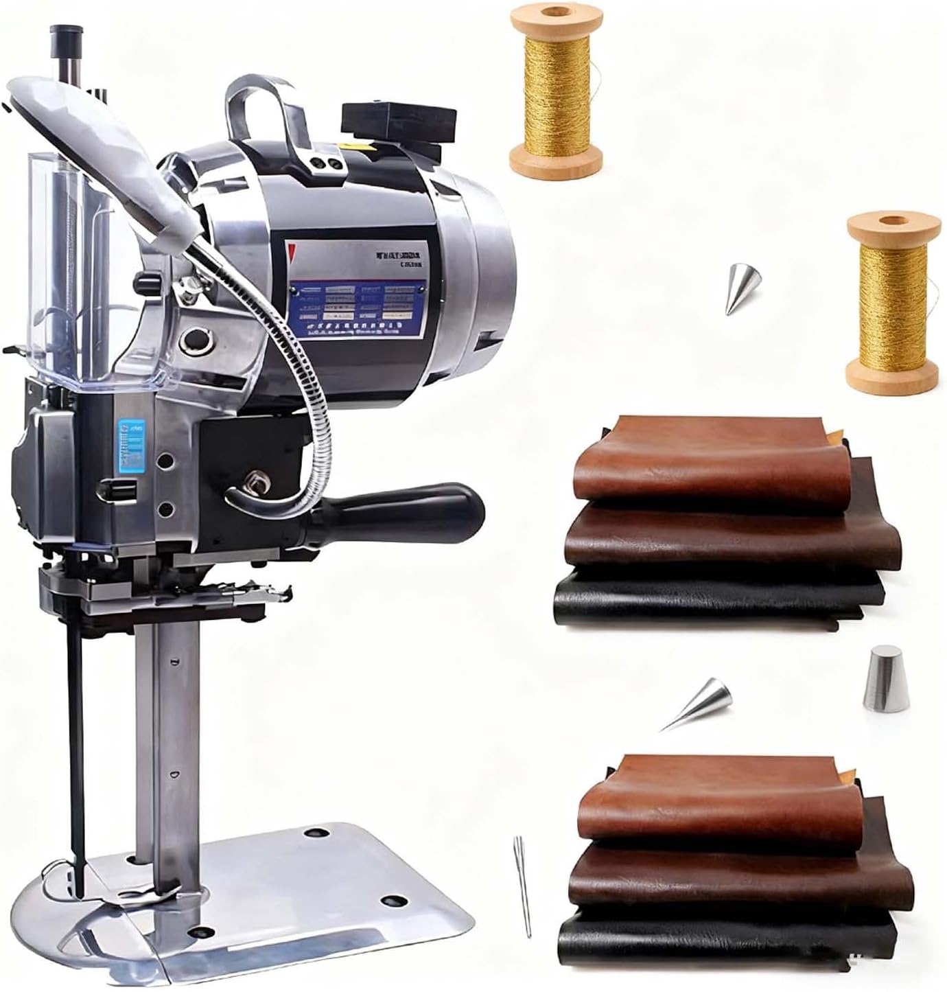 1100W Electric Fabric Cutting Machine, Industrial Cloth Cutter with Automatic Sharpening, 12in Veal Straight Knife for Leather & Bulk Textile Cutting