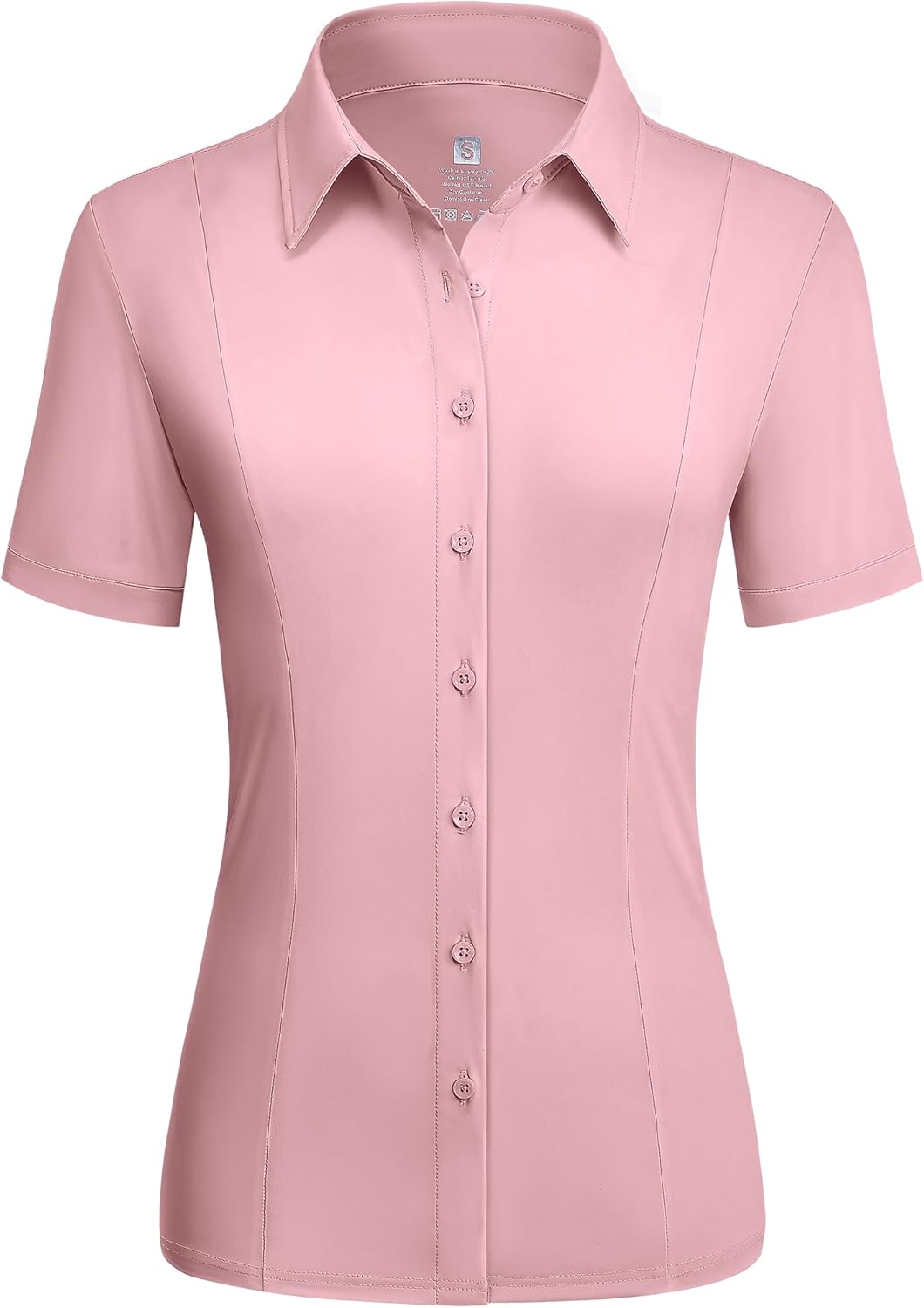 Button Down Shirts for Women Stretch Short Sleeve Dress Shirts for Women Collared Wrinkle Free Basic Business Top Work Blouse