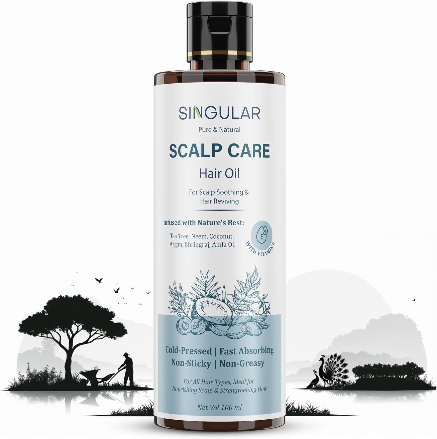Singular Scalp Care Hair Oil for Itchy Scalp, Soothing & Sebum Control, Cold-Pressed with Tea Tree, Neem, Argan & More - 100 ml