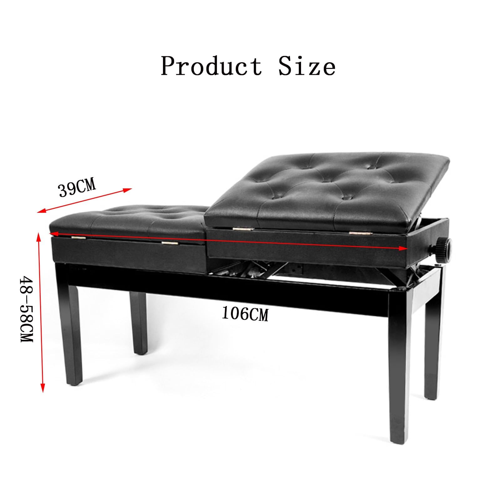 Sgabelli per pianoforte, Panca for pianoforte doppia regolabile in legno massello con contenitore for libri, bianco e nero, 661 libbre(White)