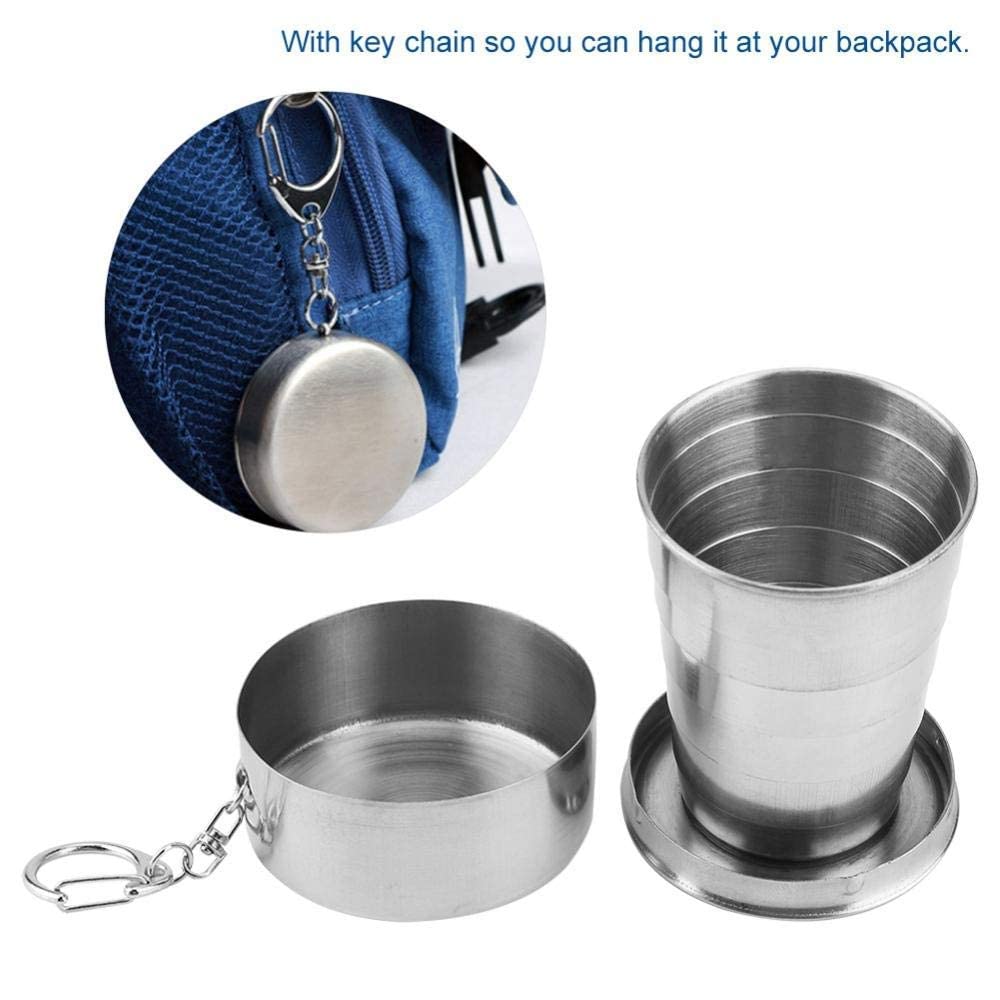 Fdit Taza plegable plegable al aire libre portátil del acero inoxidable para acampar que viaja con el llavero((6 plegables, 60ml))