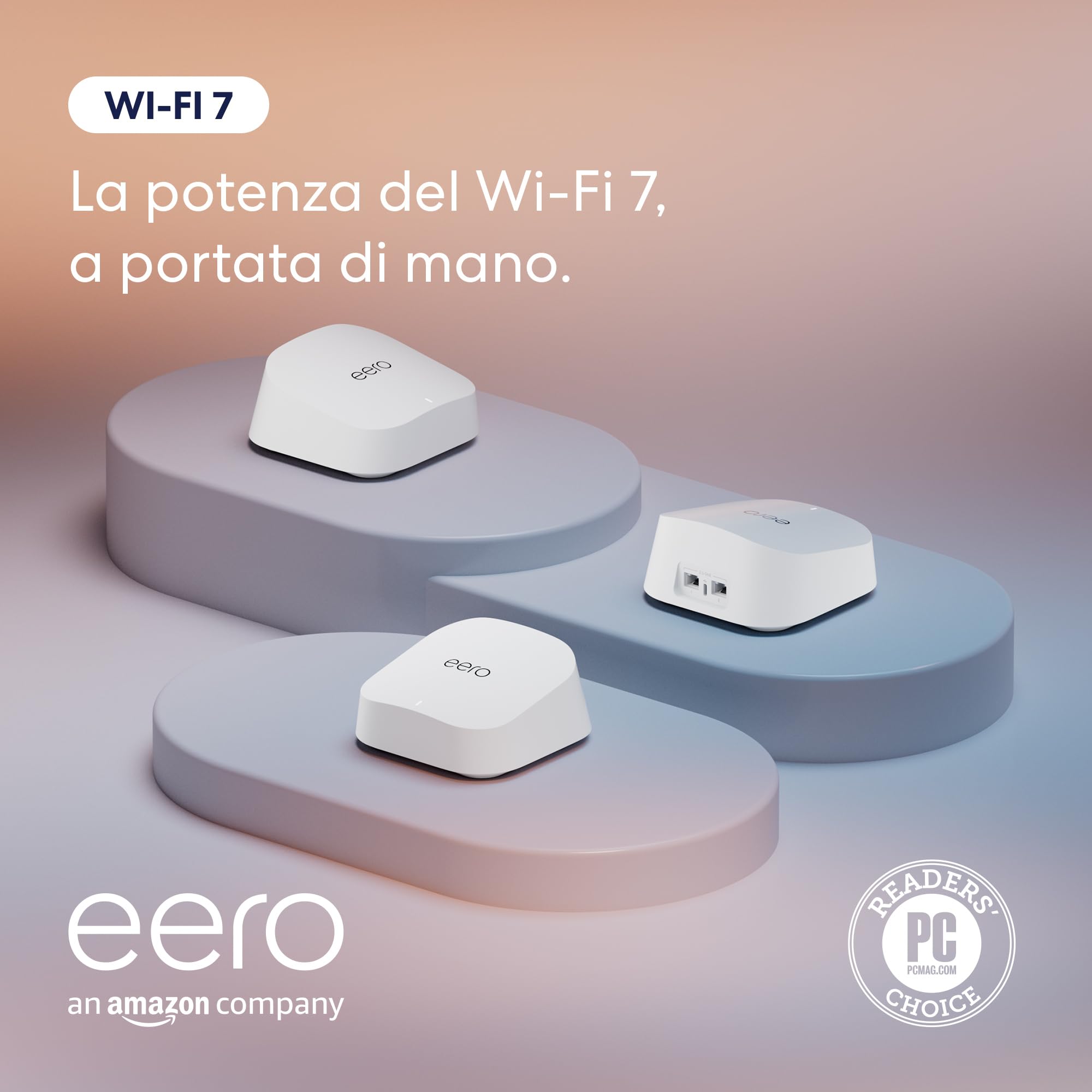 Router Wi-Fi 7 mesh dual-band Amazon eero 7 (modello più recente) - Supporta connessioni Internet fino a 2,5 Gbps, copertura fino a 560 m², confezione da 3