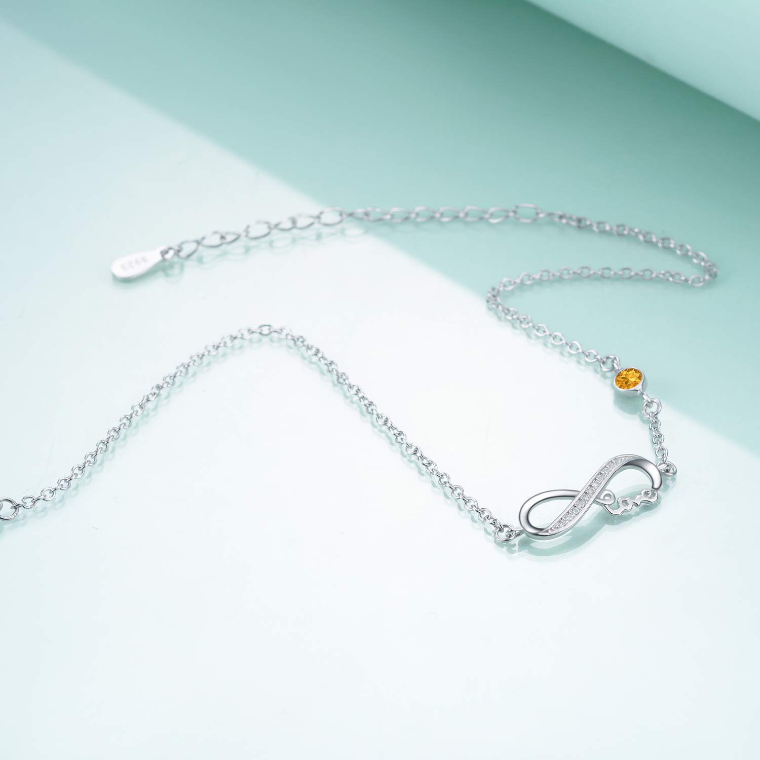 AOBOCO Infinity Armband Damen Sterling Silber 925 Unendlichkeitszeichen Armband Verstellbar Armkette mit Geburtsstein Kristallen