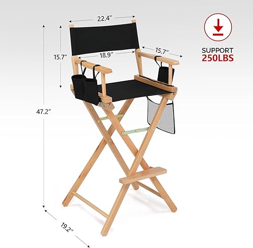 Miniatura 3 de OmySalon Silla de director plegable de 30 pulgadas de altura mejorada, maquillaje de artista con cubierta de repuesto, bolsas laterales de