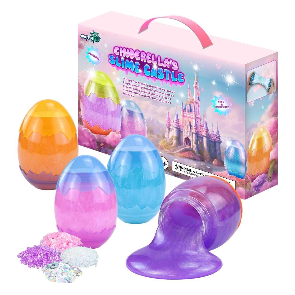 Easter Eggs Slime Making Kit for Kids - Easter Basket Stuffers, Sensory Slime Kit Toys with Mix ins, Reusable & Safe DIY Craft Set for Birthday Gifts Ages 5-12-Orange, Purple, Blue, Pink