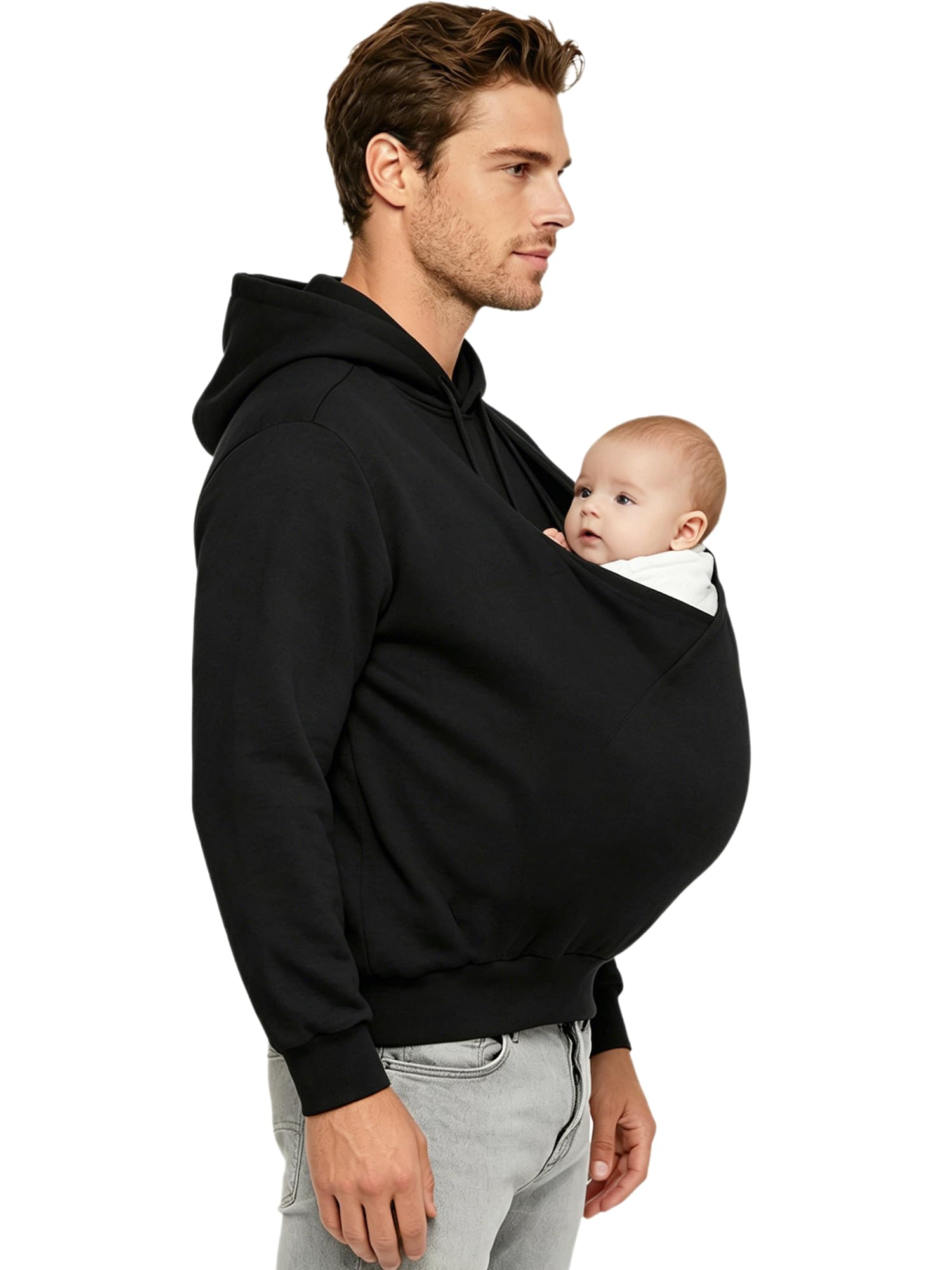 Męska bluza z kapturem typu kangur, dla taty i dziecka, sportowy top slim fit, na ramiączkach kangur, bluza dla taty, trykotka, designerska kurtka fitness