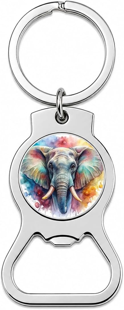 Angry Elephant Colorful Watercolor Bottle Opener Keychain