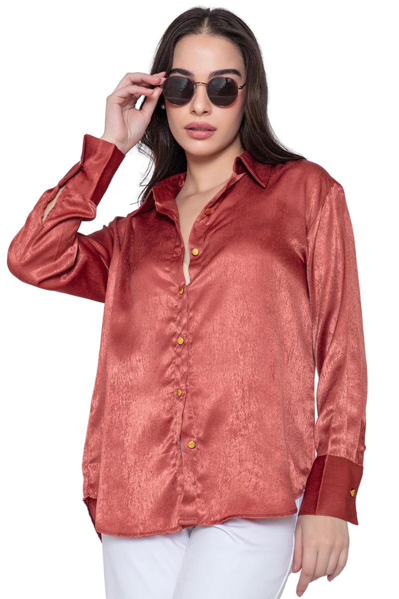 lounge dreams Maroon Velvet Touch Satin Shirt-picture-32