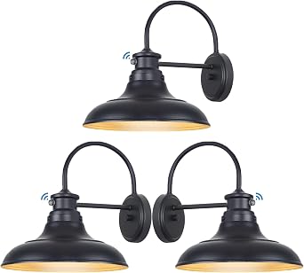 Dusk to Dawn LED Outdoor Barn Lights - 3 Packs Farmhouse Gooseneck Exterior Light Fixture Wall Mount, 12.25" Large Black Porch Lights, Outside Wall Lights for House Garage Patio Doorway