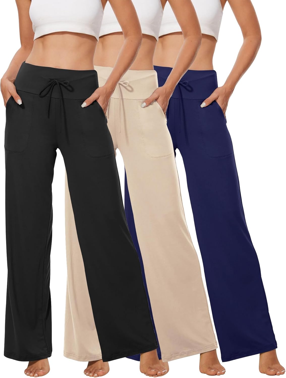 3-Pack Women's Wide Leg Yoga Pants Comfy Lounge Pajama Sweatpants Casual Palazzo Bottoms with Pockets