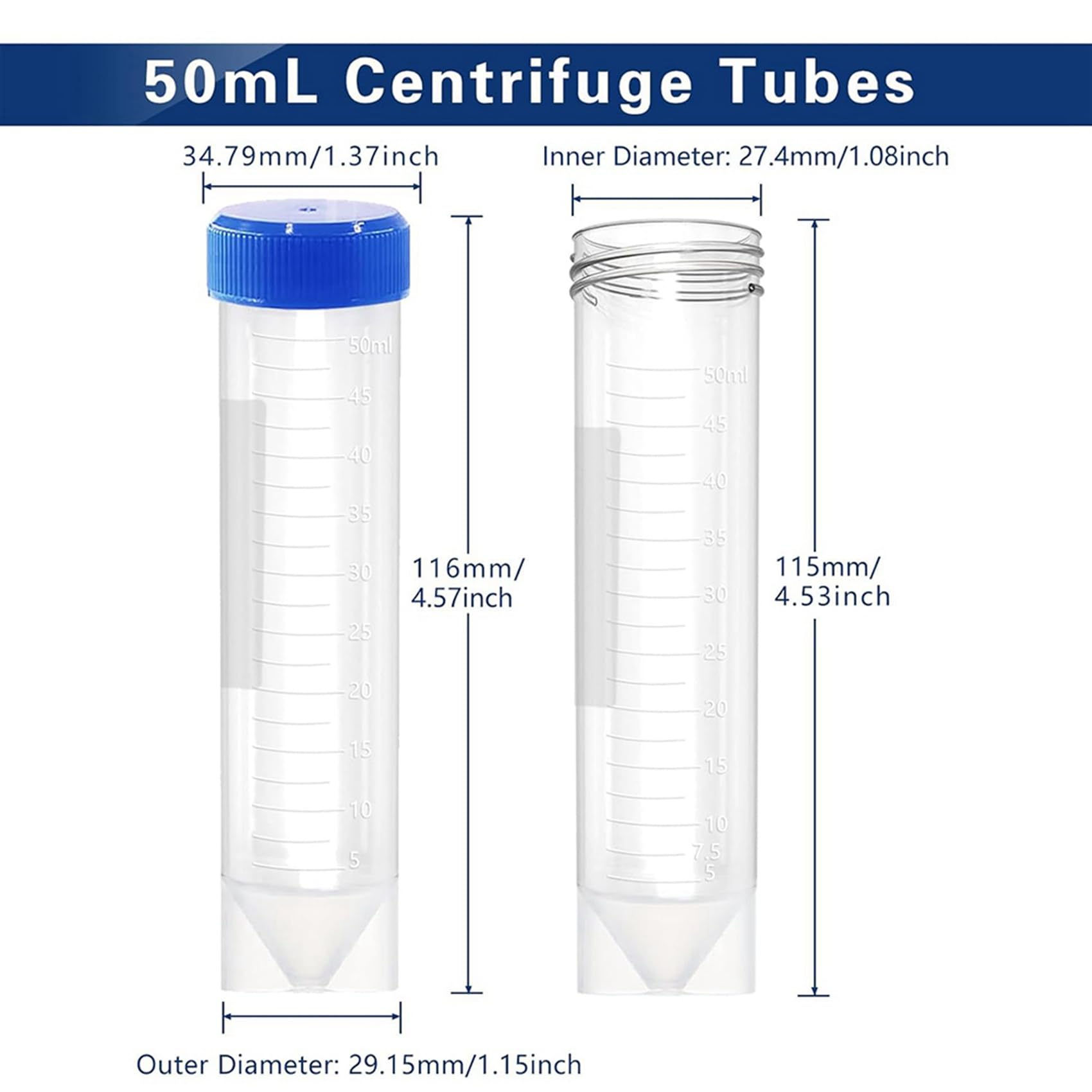 Provette per Centrifuga in Plastica da 50 Ml con Tappo A Vite, 150 Pezzi Provette Coniche in Plastica Autoportanti da 50 Ml con Tappo