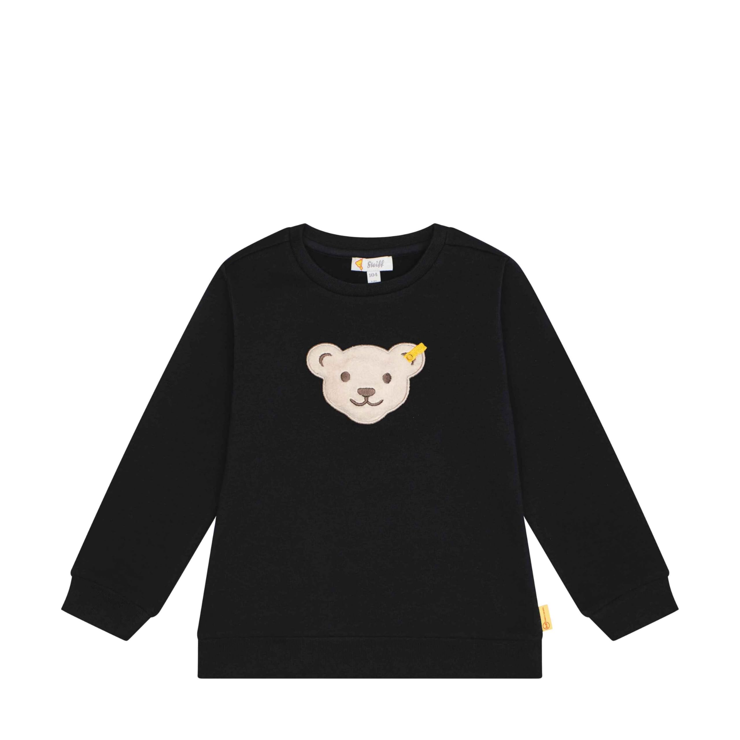 Steiff Felpa Senza Cappuccio con Testa di Orsetto con Squeezer Maglia di Tuta, Blu Navy, 104 cm Bambino