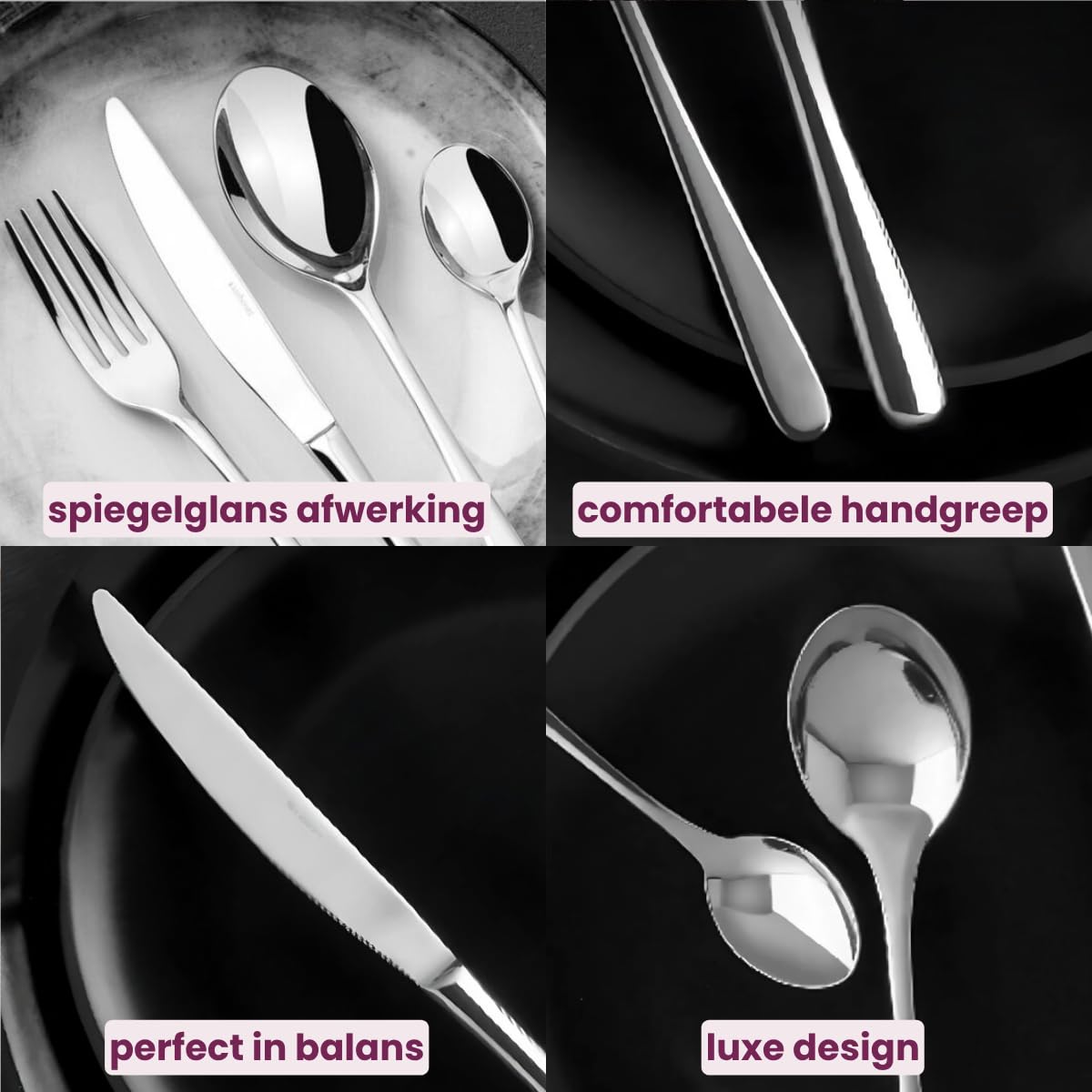 Sambonet - Taste Set di Posate da Tavola per 6 persone, 24 pezzi in Acciaio Inox finitura PVD : 6 forchette, 6 cucchiai, 6 coltelli, 6 cucchiaini da tè, Lavabili in lavastoviglie, Nero