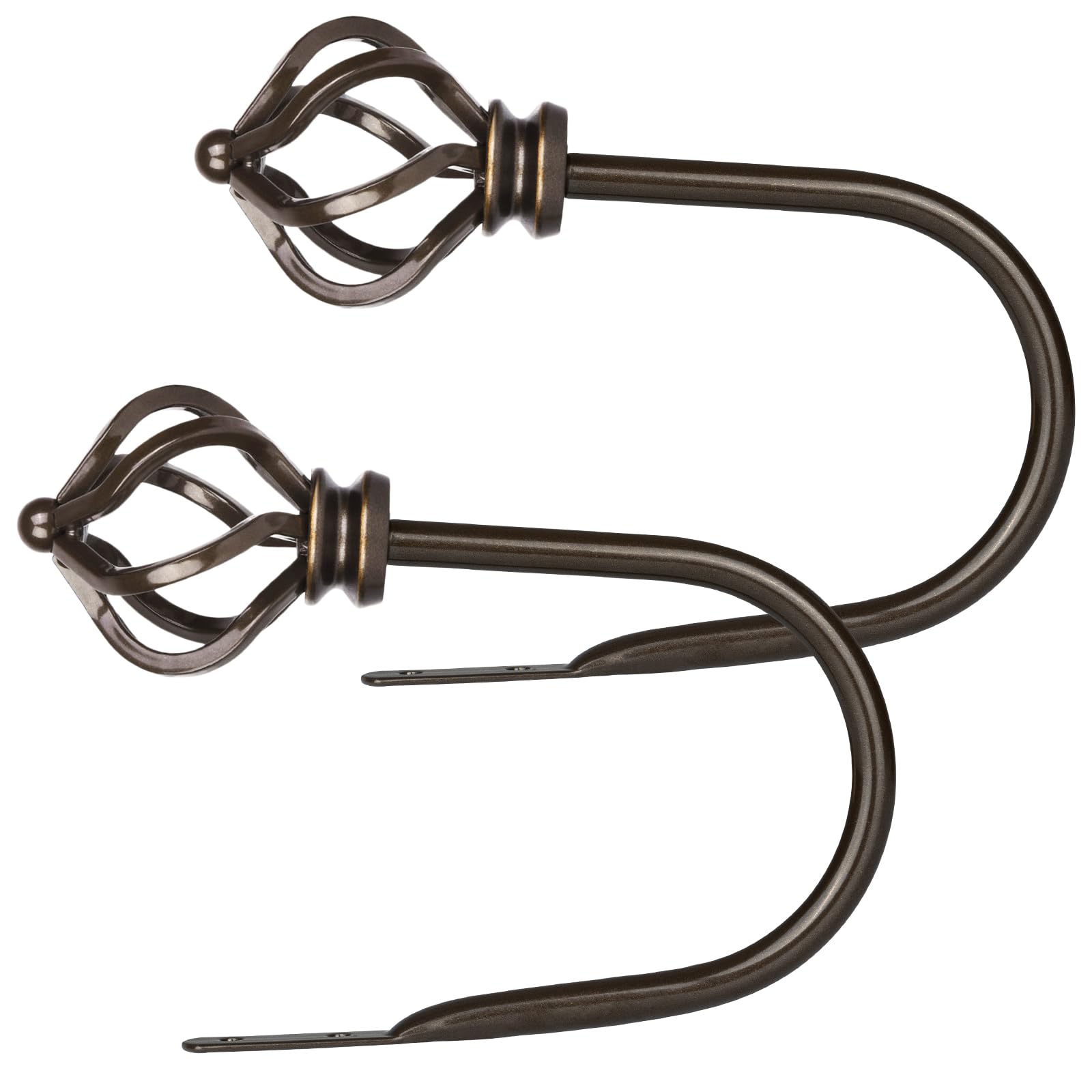 KAMANINA Curtain Drapery Holdbacks, Decorative Curtain Tieback Hooks for Wall, 2 Pack Antique Bronze Window Curtain Pullbacks, Twisted Cage Finials, Large