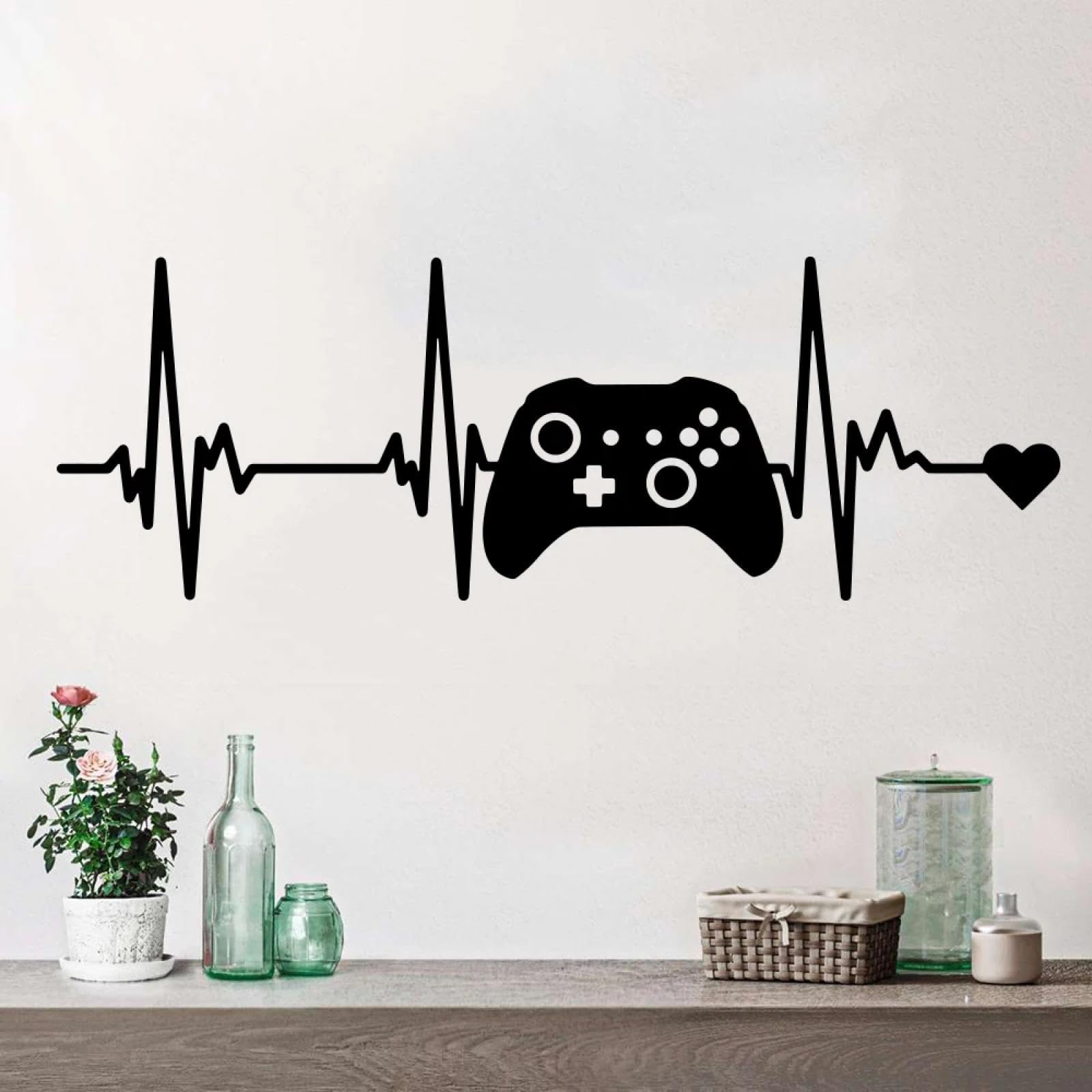 Youousi Black Game Controller Wall Stickers, Heart-Pounding Video Game Controllers, Game Area Game Controllers, Children's Room Playroom Art Decals