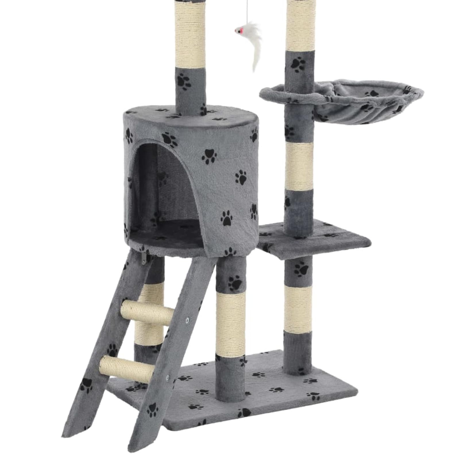 Homgoday Albero tiragraffi in sisal, 138 cm, con impronte di zampe grigie, tiragraffi a torre per gatti, casa multilivello per gatti, centro attività per gatti, animali e articoli per animali
