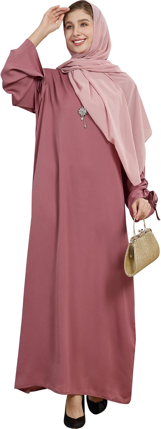 Muslim Women‘s Abaya Solid Color Zipper Islamic Dress Kaftan Robe Eid Clothes