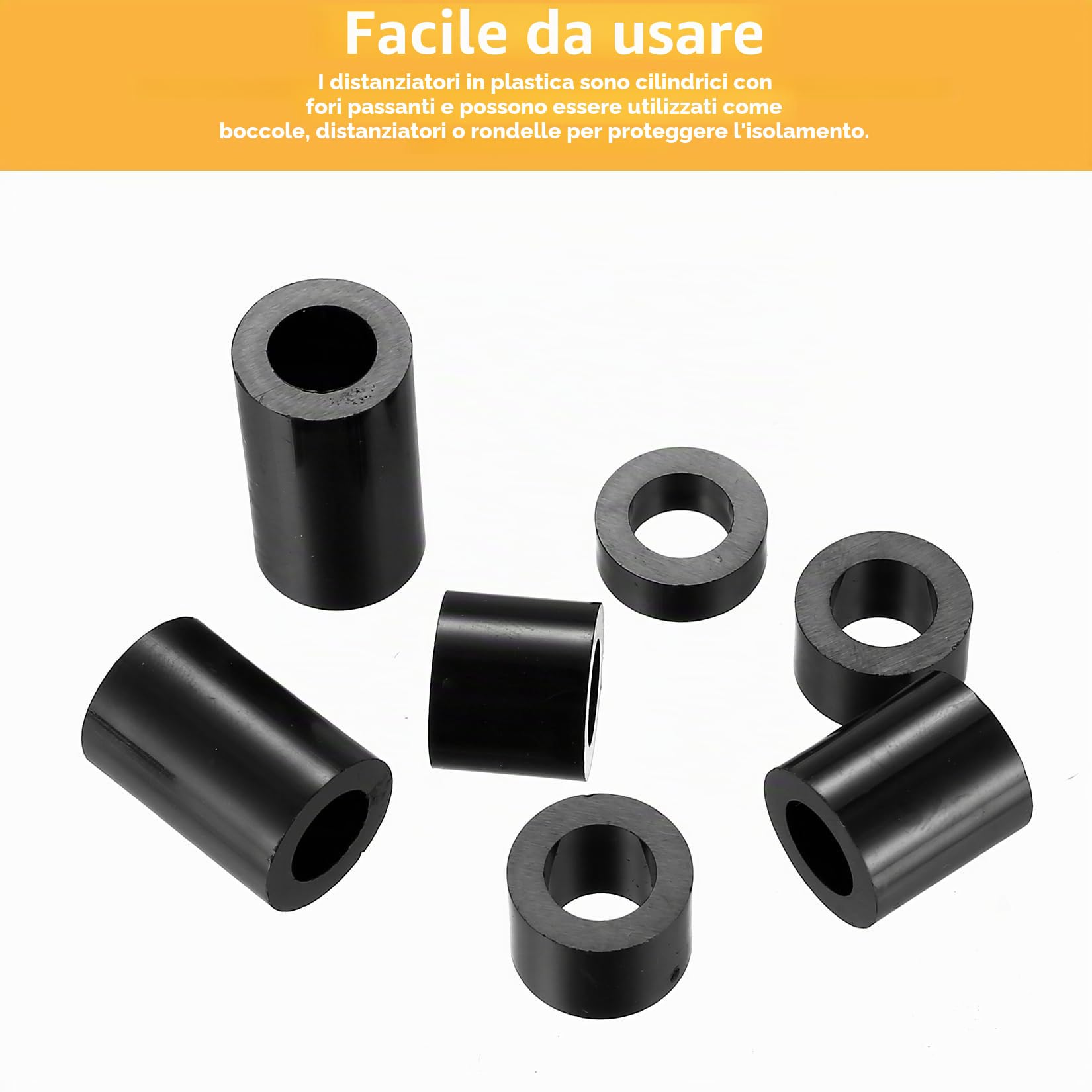 100 Pezzi Distanziali Rotondi in Nylon, M6 M8 Rondelle Plastica Nere, Spessori in Plastica, Distanziatori Isolanti, Rotonde in Nylon Non Filettate per Viti Circuito Stampato