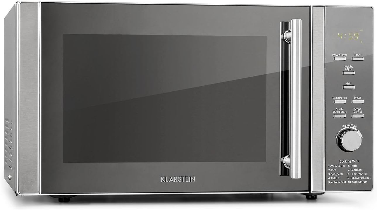 Klarstein Luminance Prime 34L Microwave - Microwave Grill Combination, 34-Litre Cooking Space, Microwave: 1000 W, Grill: 1300 W, 11 Power Levels, 9 Automatic Programs, 2 Combo Functions, White