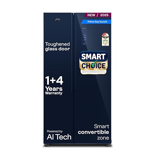 Godrej 600L 3 Star Frost Free Smart Convertible AI Powered 3 Intelligent Modes Toughened Glass Digital Touch Panel Inverter Side By Side Refrigerator(2025 Model,RS EONVELVET 646C RIT SM BL,Storm Blue)