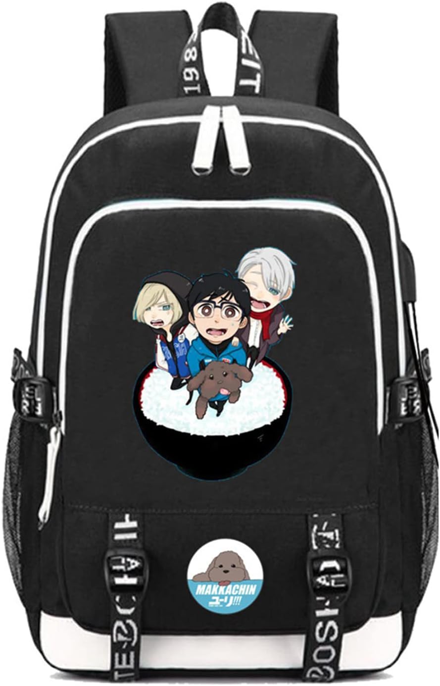 ISaikoy Anime YURI!!! on ICE Backpack Viktor Nikiforov Laptop School Bag Bookbag with USB Charging Port 8