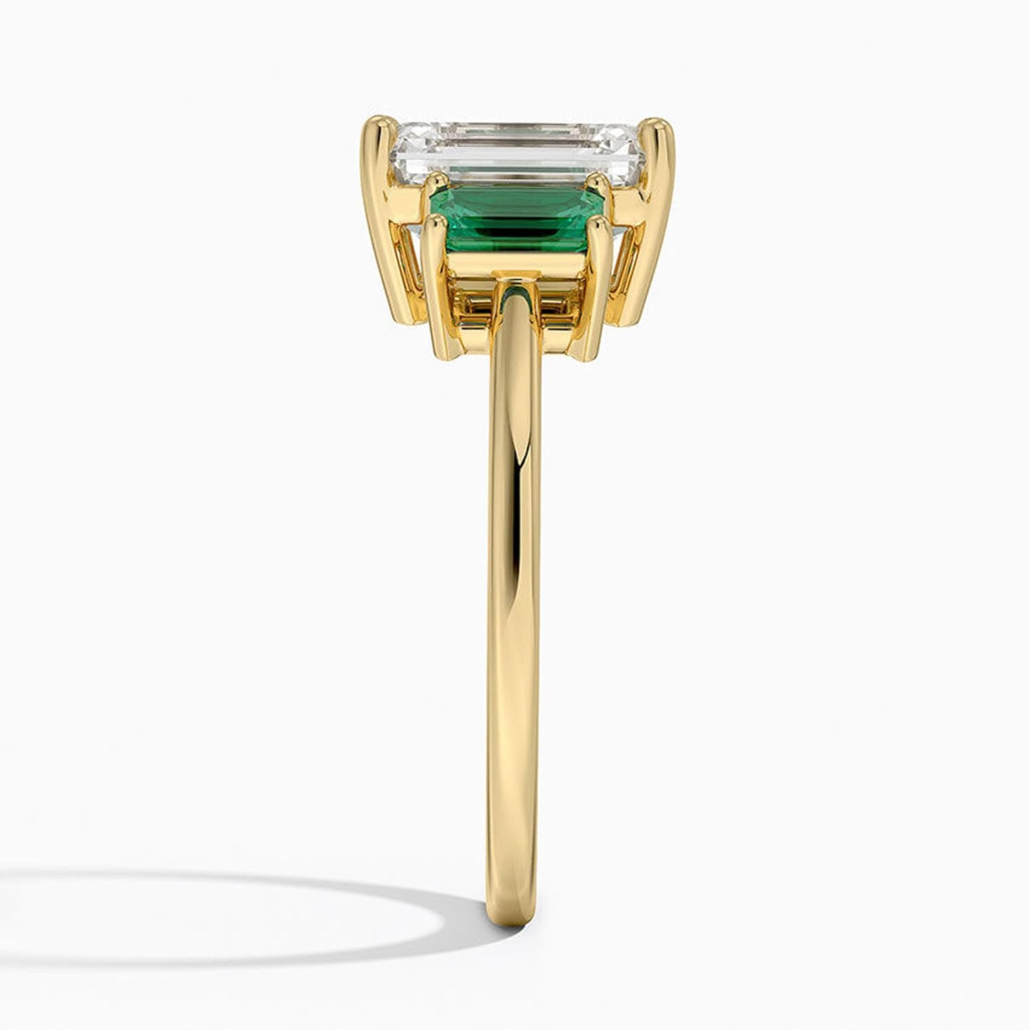 2.50 Ct Emerald Cut Green Gemstone Moissanite Engagement Ring 14K Vermeil Yellow Gold Side Stones Diamond Married Promise Gift Ring