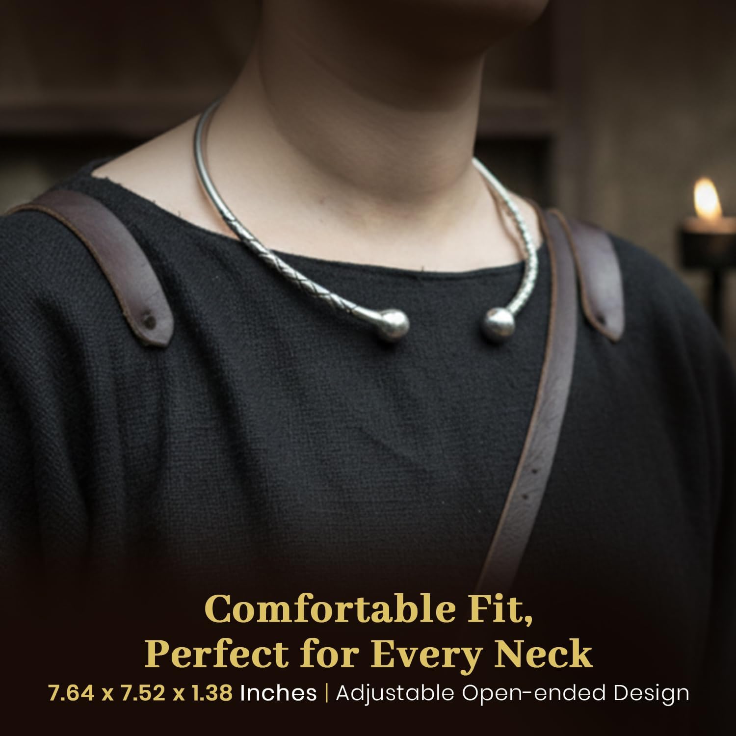 ARTIZANSTORE Historical Jewelry | Celtic Torc Necklace for s | Hand Forged Iron | Viking Jewelry | Symbol of Strength | Durable Iron with Simulated Pearl | 7.87 x 6.77 x 1.14 Inches - Image 4