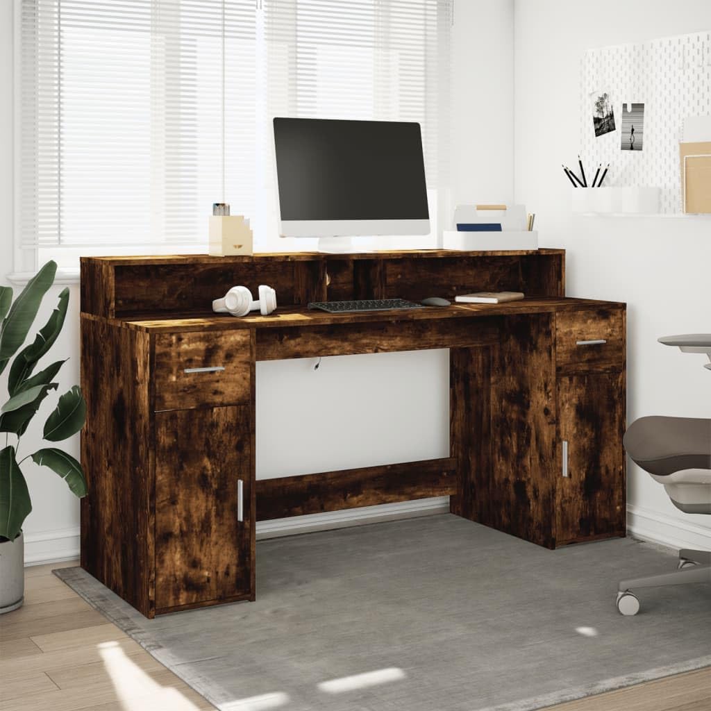 Homgoday Scrivania a LED per computer, ufficio, ufficio, ufficio, soggiorno, studio, incenso, 160 x 55 x 91 cm, materiale in legno