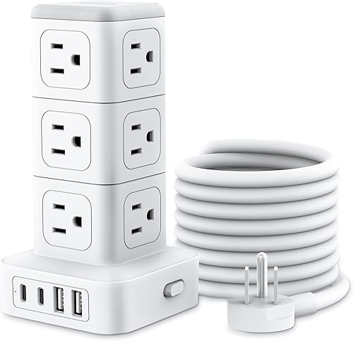 Miniatura 12 de NTONPOWER Torre de regleta compacta con protector de sobretensiones, torre protectora de sobretensiones 1080J, 12 salidas de CA, 4 USB (2 USB C),