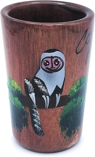 Miniatura 4 de Vaso de chupito de tequila de madera - Pintado a mano con diseño de mono de selva tropical de Costa Rica - 1.5 oz fl o 1.5 fl oz (Mono)