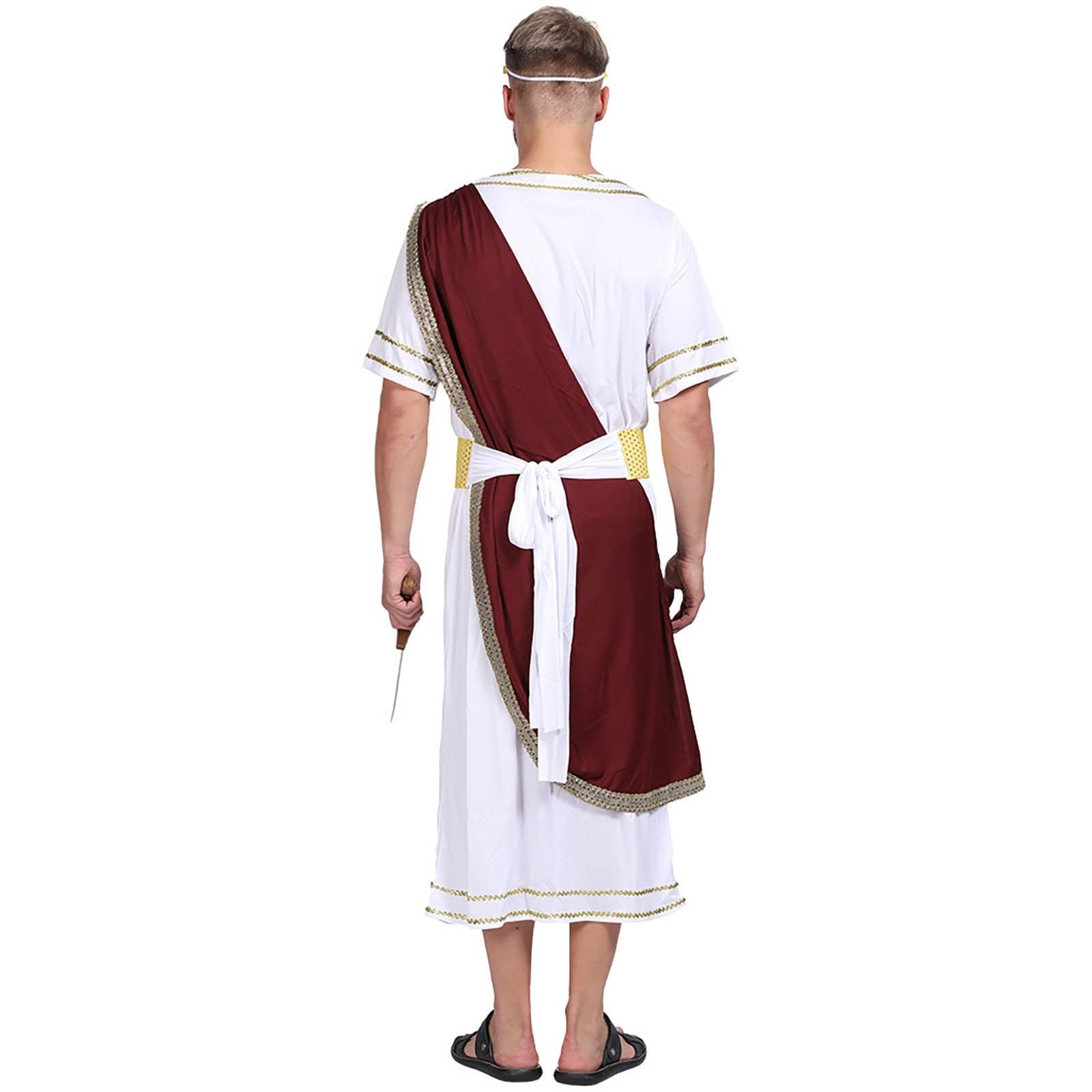 Men's Roman Senator Costume, Classic Ancient Greek Toga Outfit with Red Sash & Gold Trim - Image 2