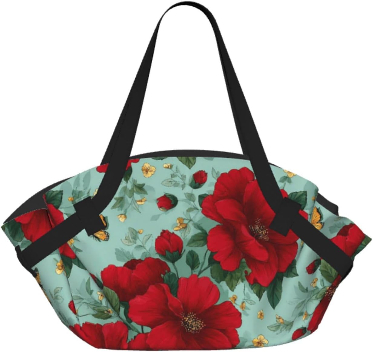 Red Hibiscus Flower (4) Pattern Foldable Camping Tote Bag Picnic Blanket Bag Portable Beach Mat Tote Waterproof Outdoor Picnic Mat Carry Bag