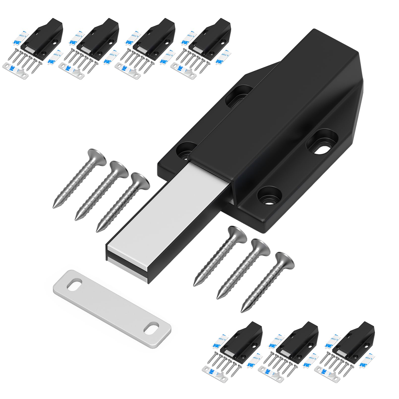 Magnetic Push Latch Without Nail Installation Tonitrui Heavy Duty Magnetic Touch Latches for Large Door Push Release Latch Kitchen Drawer Push Catch Press Out Latch (Black