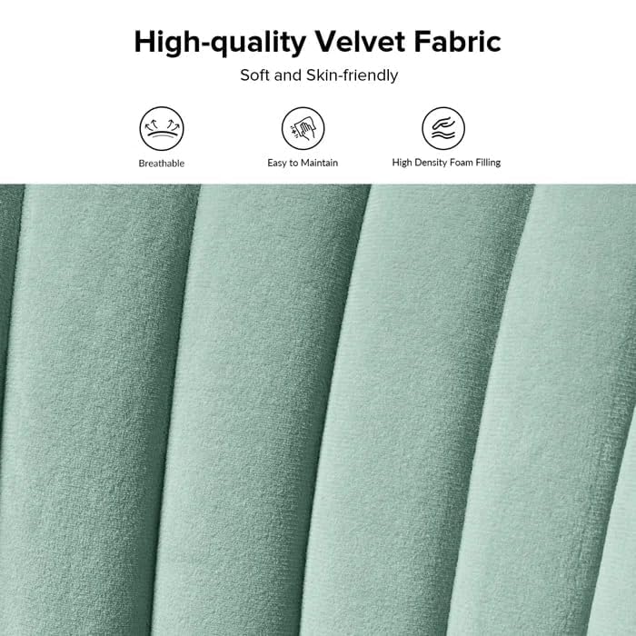 Image of Modern Upholstered Accent Velvet Chair Single Seater Channel Tufted Wing Back Chair with Golden Matel Legs for Living Room, Bedroom, Dining Room, Saga