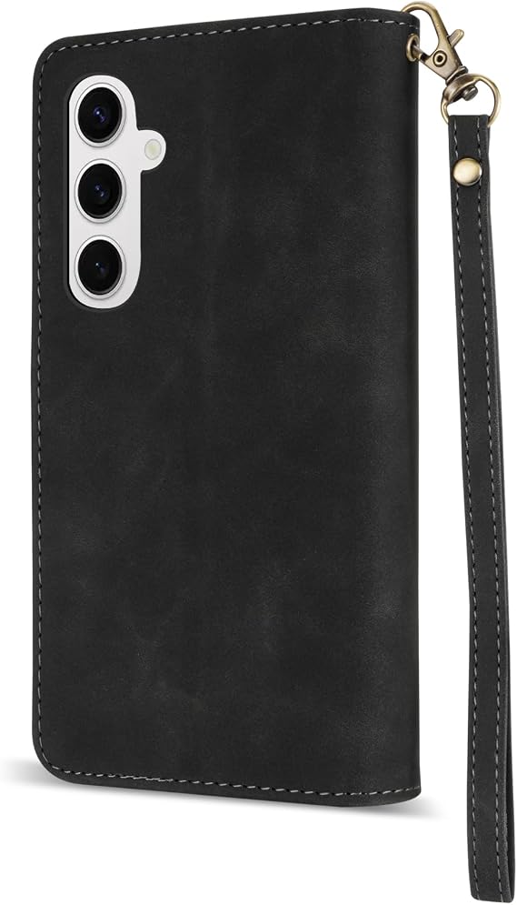 for Samsung Galaxy S24 Wallet Case with RFID Blocking Card Slot PU Leather Zipper Flip Folio with Strap Kickstand Protective Cover for Samsung Galaxy S24 Case Wallet(Black-6.2 inch)