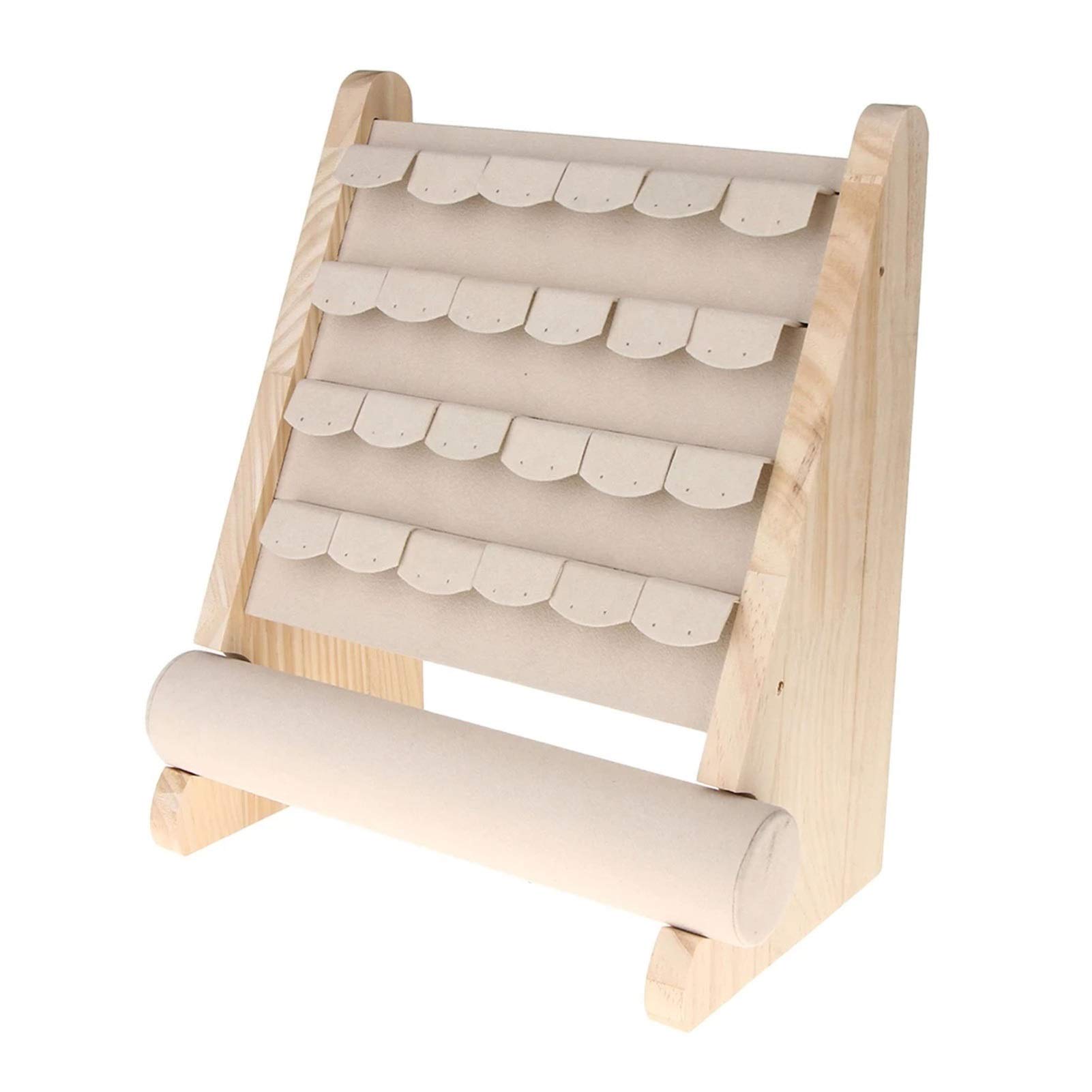 HDBCYUAZ Wooden Bracelet Holder Velvet Earrings Stand Storage Bangle Watch Display Jewelry Organizer, Natural Color