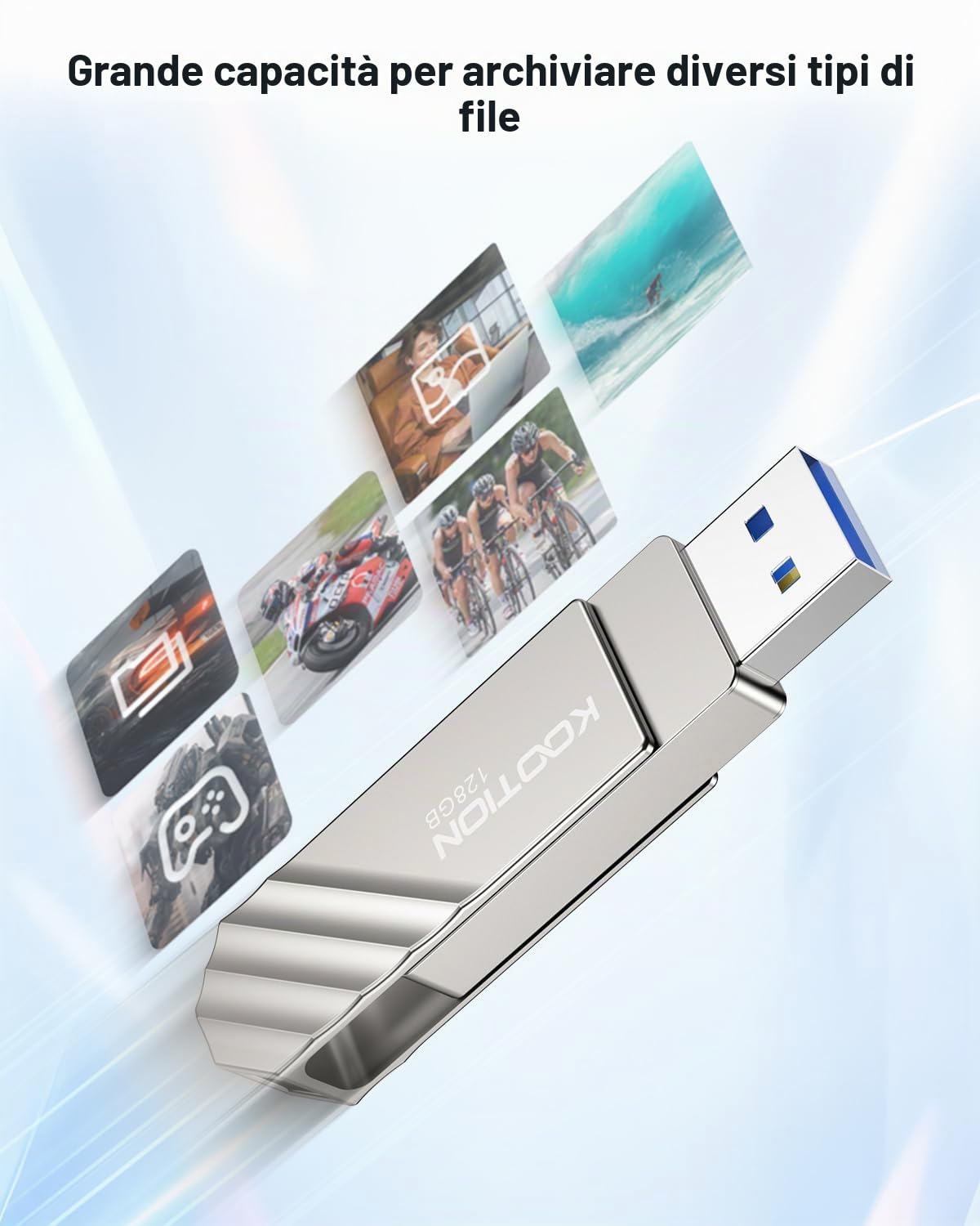KOOTION Chiavetta USB 128GB, USB C 3.2, Chiavetta USB 128GB, OTG fino a 400MB/s, 2 in 1, Doppia Porte Esterne, SSD Metallo per Type-C iPhone/Android Smartphone/Tablet/Mac/PC Argento