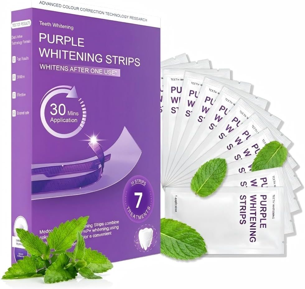 Purple Teeth whitening Strips, 7 Pairs 14 Strips Enamel Safe Kit