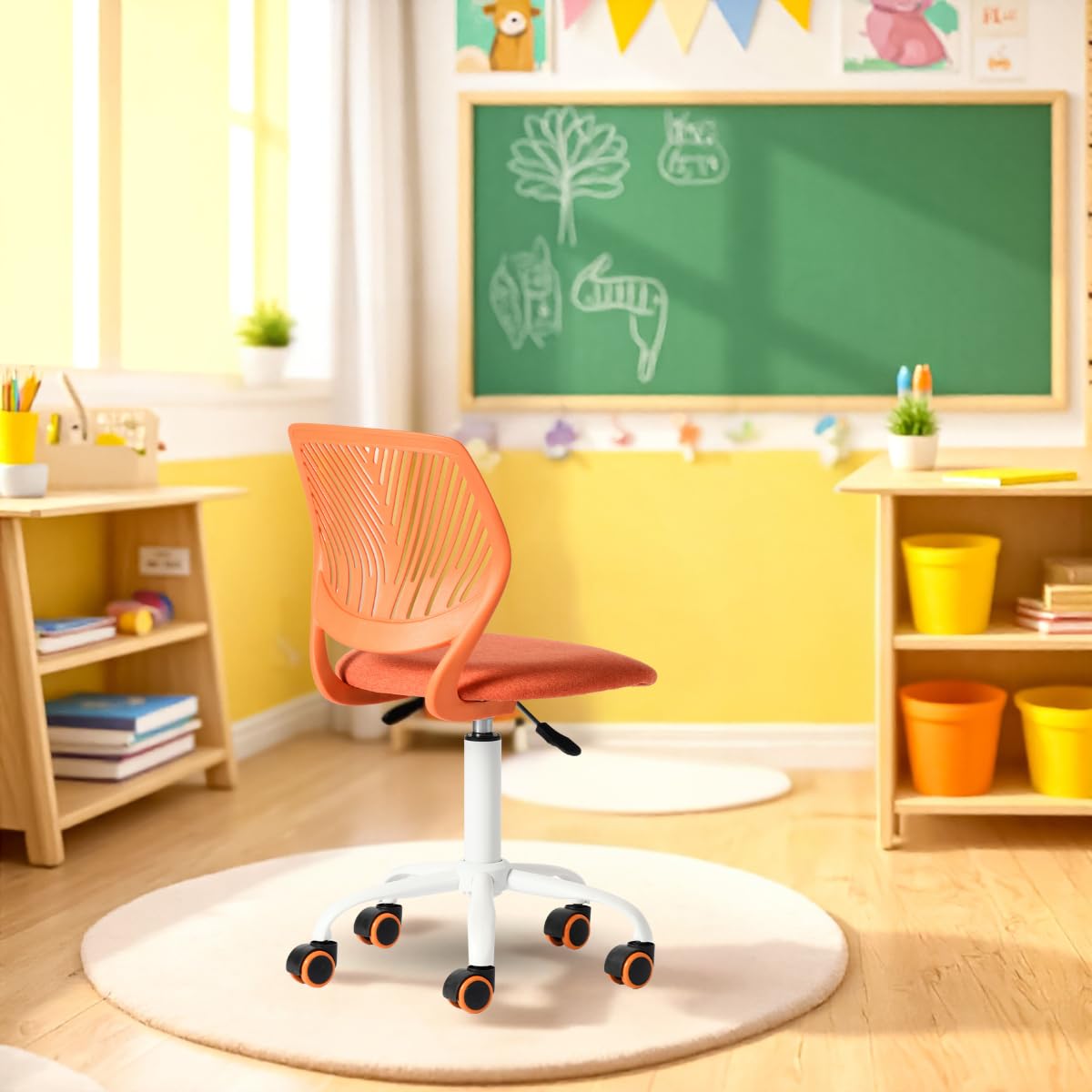 Chaise de Classe Compacte Ergonomique pour Enfants, Dossier en Maille Respirante, Hauteur Réglable, Citrus