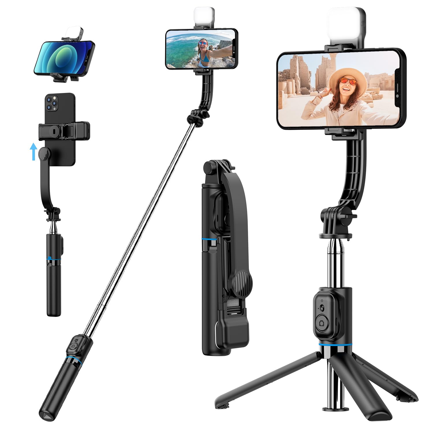 Mobilife Selfie Stick with Tripod Stand, 107cm Long, Detachable Mobile Holder, Bluetooth Remote, Black