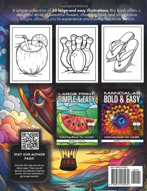 Bold and Easy Large Print Coloring Book: Big and Simple Designs for Adults, Seniors Beginners and Kids. Animals, Flowers, Food, Still Life, Simple ... more (Big Picture Coloring Book For Adults) - Image 2