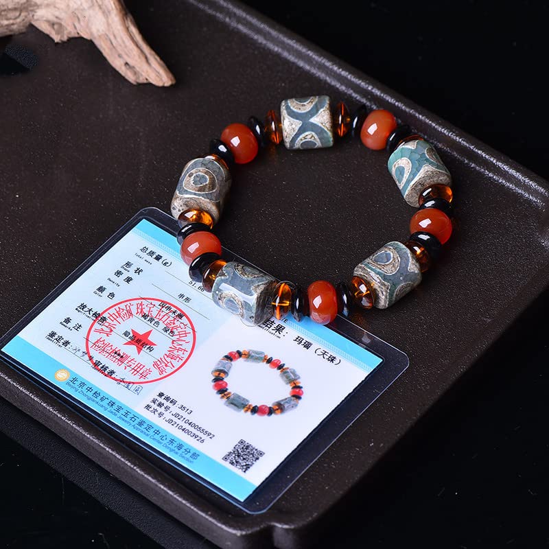 Pulsera Pulsera de cuentas Dzi de estilo tibetano, pulsera de Feng Shui, pulsera de cuentas de ágata natural, pulsera de amuleto, atraer riqueza, dinero y buena suerte, brazalete de pareja, regalo de