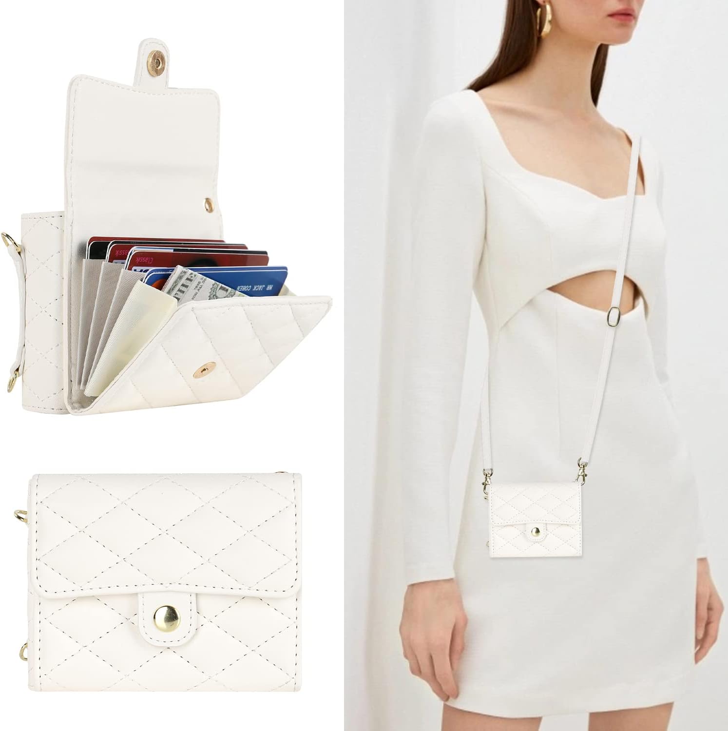 for Samsung Galaxy Z Flip 4 Accordion Crossbody Wallet Case, 4 Card Slots, RFID Blocking, and Adjustable Strap - Stylish and Versatile Accessory for The Modern, Chic Woman (White)