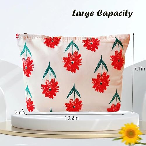 Miniatura 9 de Bolsa de maquillaje para mujer, bolsa de cosméticos de lona con cremallera, bolsa de maquillaje pequeña, bolsa de maquillaje floral, organizador de