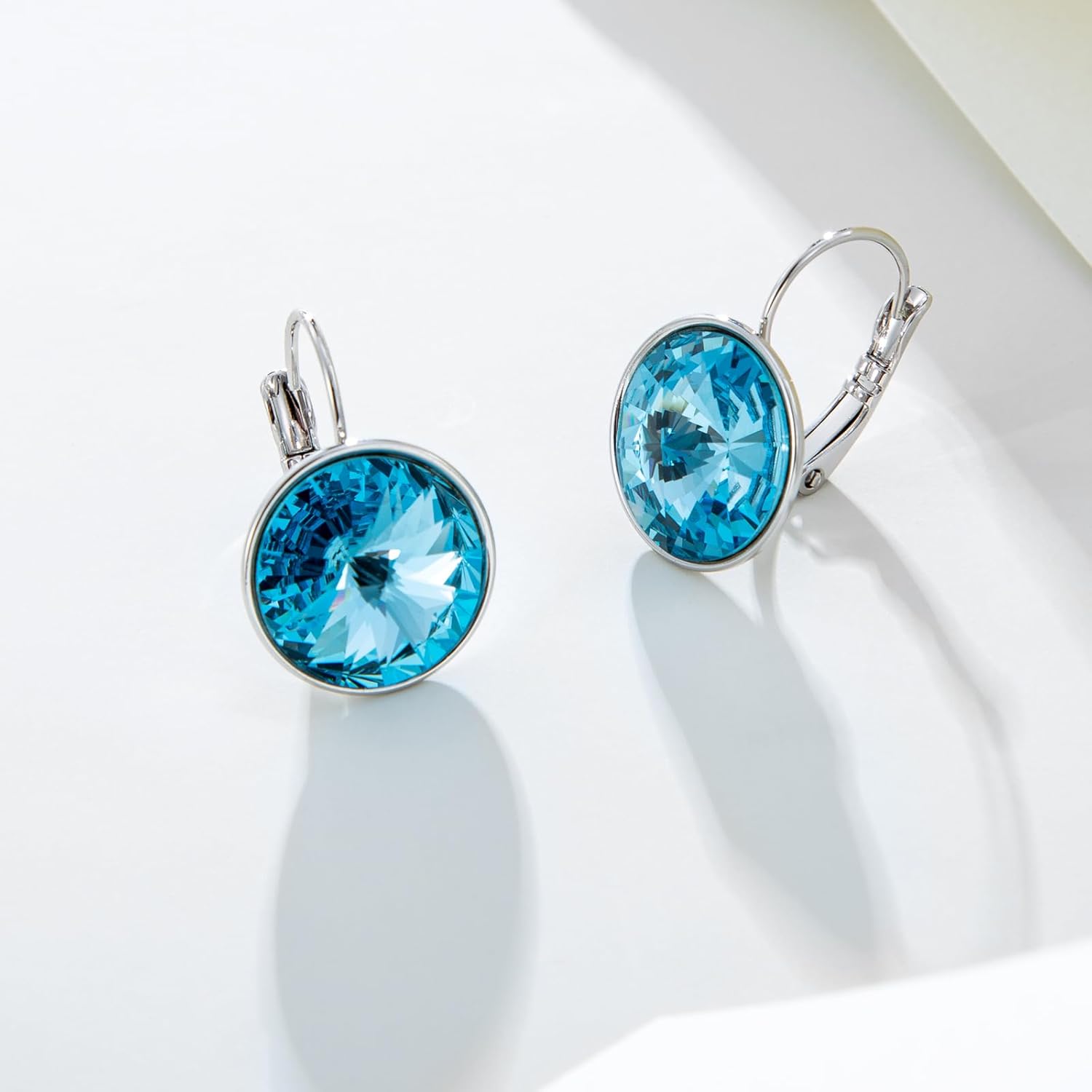 XUPING Round Blue Crystal Leverback Earrings for Women Hypoallergenic Austrian Crystal Hoop Drop Earrings Jewelry Party Gifts - Image 8