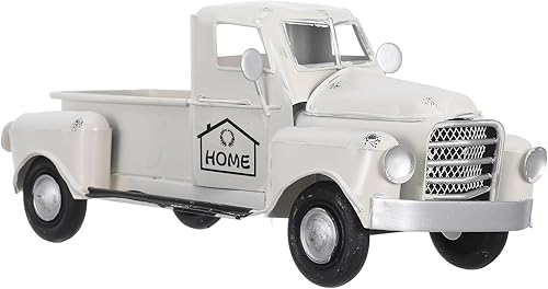 LOGOFUN Figura de metal vintage para camioneta, estilo granja, modelo de coche retro para decoraciones de mesa de Navidad, color blanco