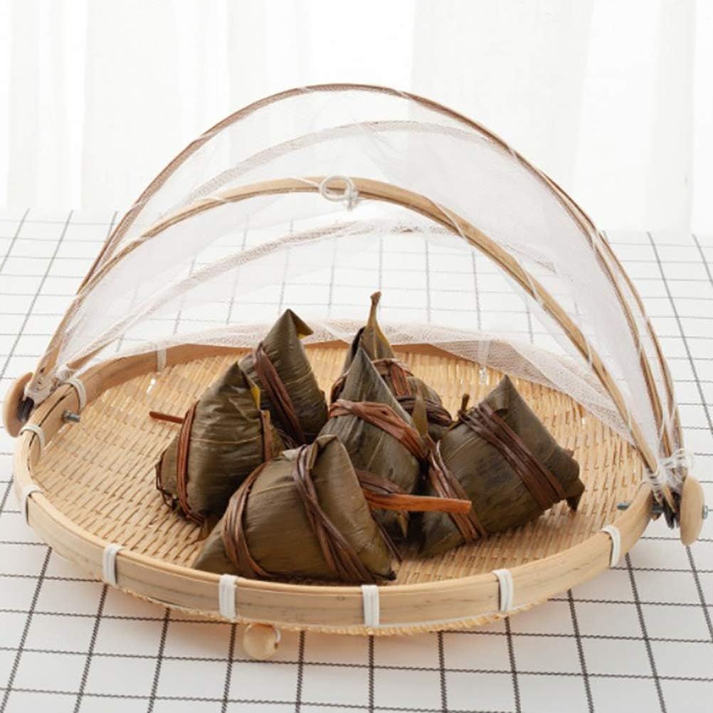 Bread Box, Mesh Food Serving Tent with Dome Cover, Beige, 42x26x5cm, for Picnics and Parties