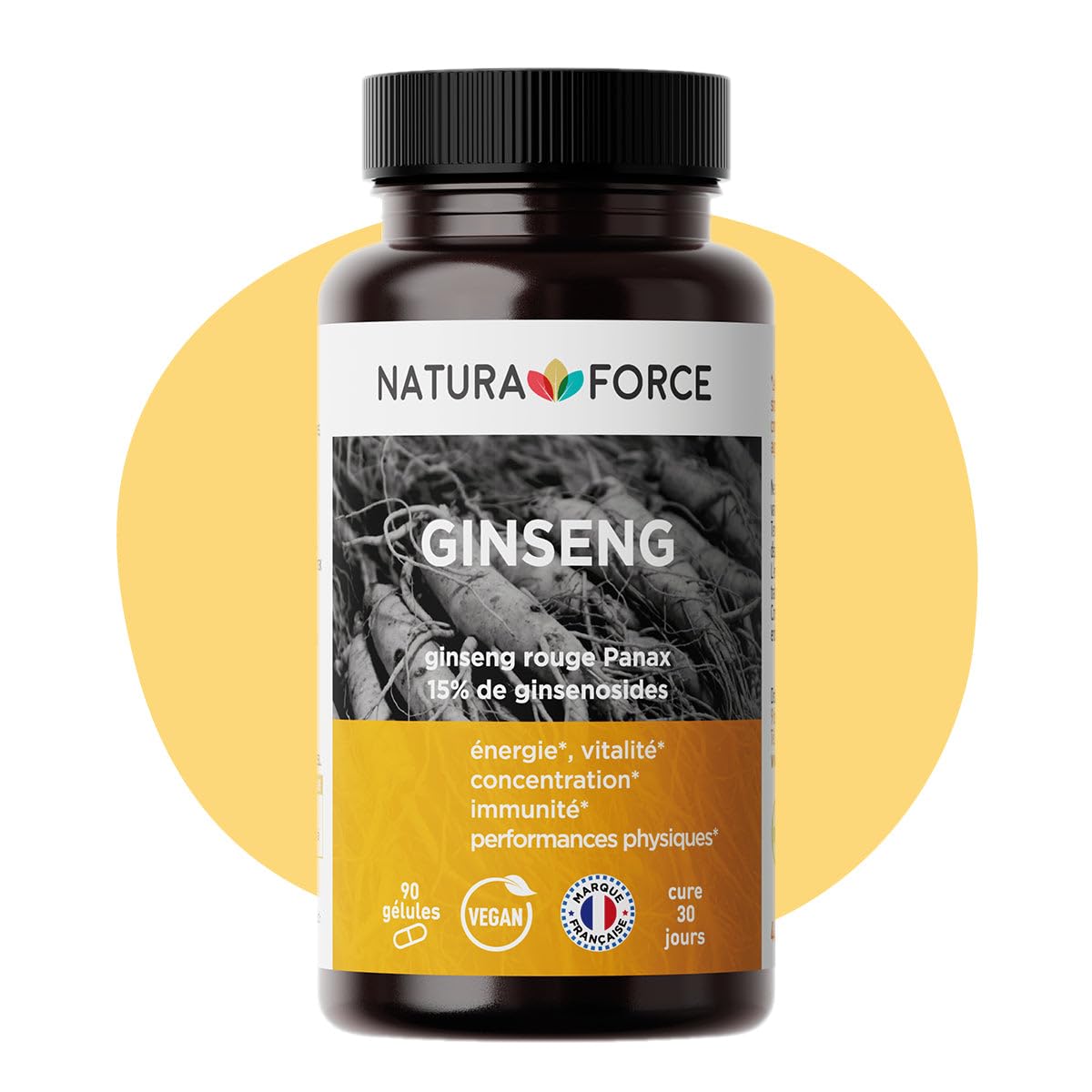 Ginseng Rouge Bio de Corée en Gélules Végétales - Naturel & Titré à 15% de Ginsénosides - Aide à Réduire la Fatigue - Tonus & Concentration - Analysé et Conditionné en France - 3 x 90 Gélules