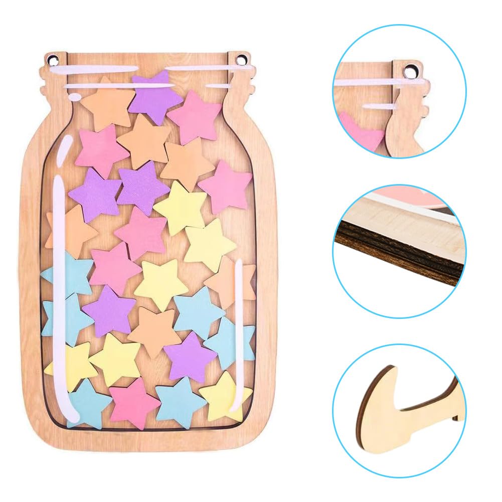 Reward Jar with 30 Stars, Magnetic Reward Jar for Good Behaviour Wooden Rewards Chart with Stickers, Motivate Good Behavior - Image 4