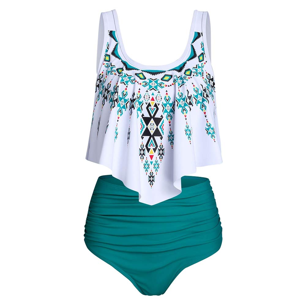 CNSTOREWomens Bathing Suits Ethnic Geometric Print High Waisted Swimsuits Asymmetrical Tankini Swimwear